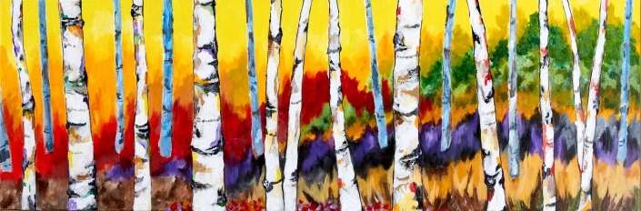 "Fall Birches" Acrylic, 12" x 36"